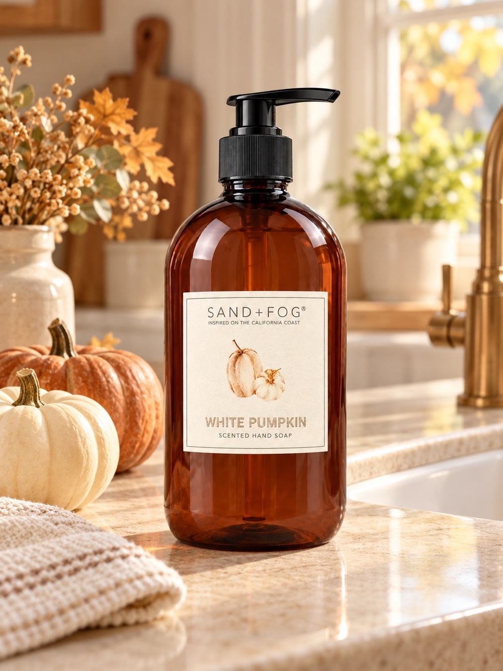 SAND+FOG Sand + Fog White Pumpkin Scented Hand Soap – Amber Pump Bottle
